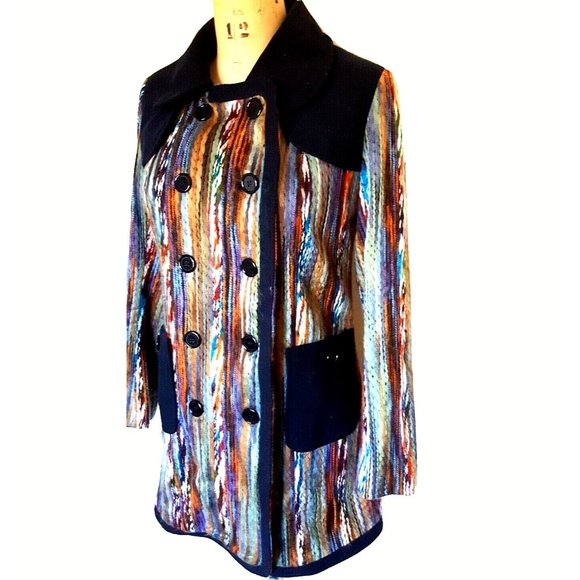 Moon Collection multi-color 'yarn' woven coat jacket striped M - Picture 2 of 11